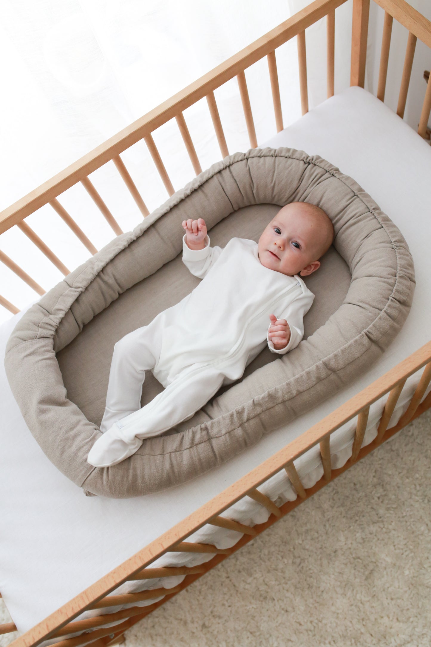Babynest i tvättad bomull - beige