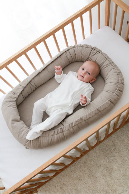 Babynest i tvättad bomull - beige