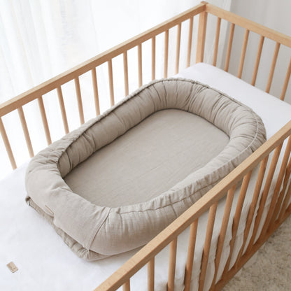 Babynest i tvättad bomull - beige